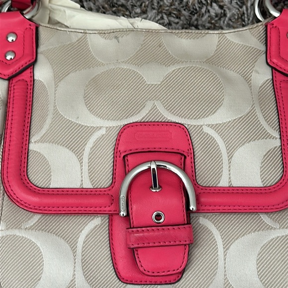 Vintage Coach Campbell Abby COACH Khaki & Pink Signature Hobo Shoulder Bag - Picture 2 of 15